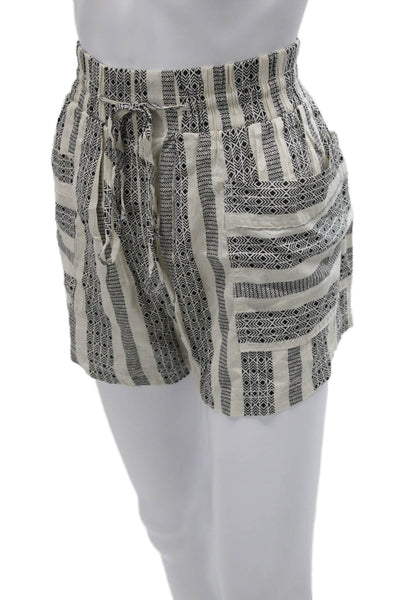 Free People Women Paperbag Linen Striped Drawstring Shorts Ivory Size S