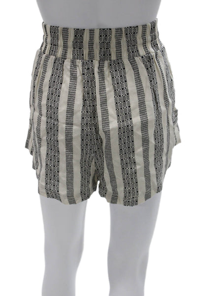 Free People Women Paperbag Linen Striped Drawstring Shorts Ivory Size S