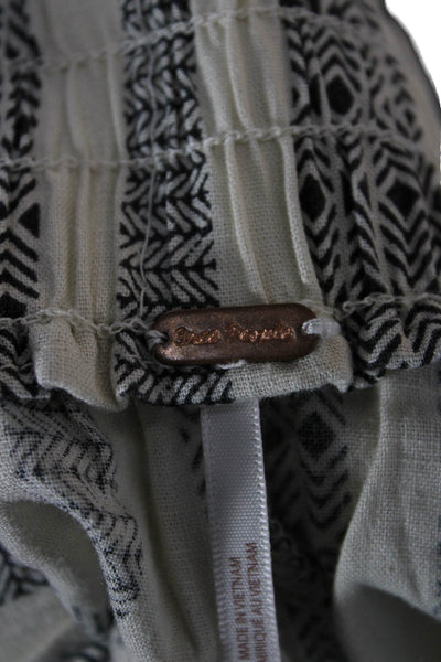 Free People Women Paperbag Linen Striped Drawstring Shorts Ivory Size S