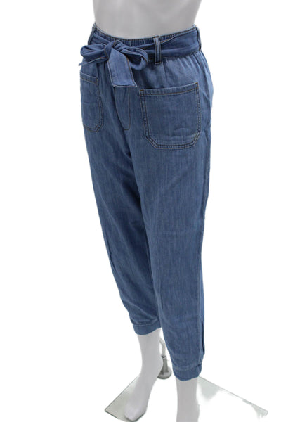 Zara Women Jogger Pants Blue Cotton Drawstring High Rise Size XS