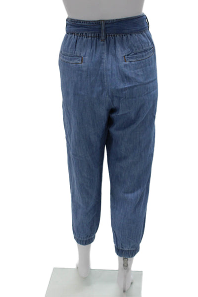 Zara Women Jogger Pants Blue Cotton Drawstring High Rise Size XS