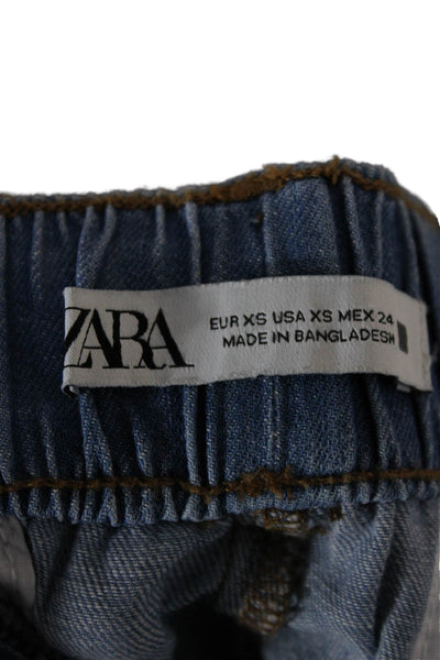 Zara Women Jogger Pants Blue Cotton Drawstring High Rise Size XS