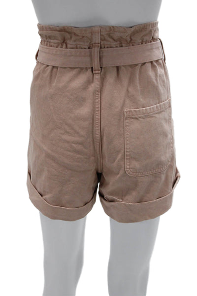 Zara Womens Paperbag Shorts Pink Cotton Button Solid Size 2