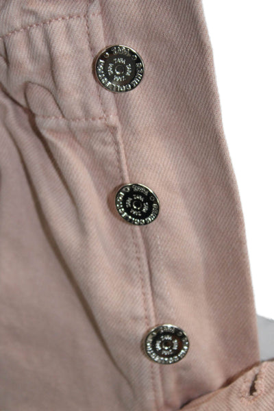 Zara Womens Paperbag Shorts Pink Cotton Button Solid Size 2