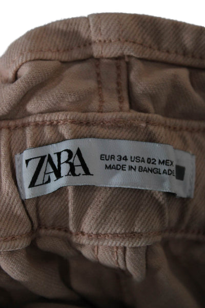 Zara Womens Paperbag Shorts Pink Cotton Button Solid Size 2