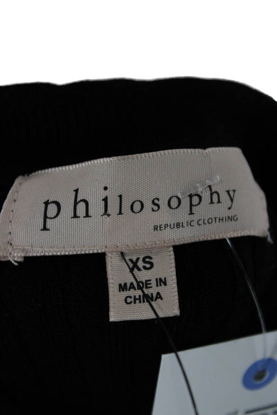 philosophy Women Basic Black Rayon Crew Neck Long Sleeve T-Shirt Size XS