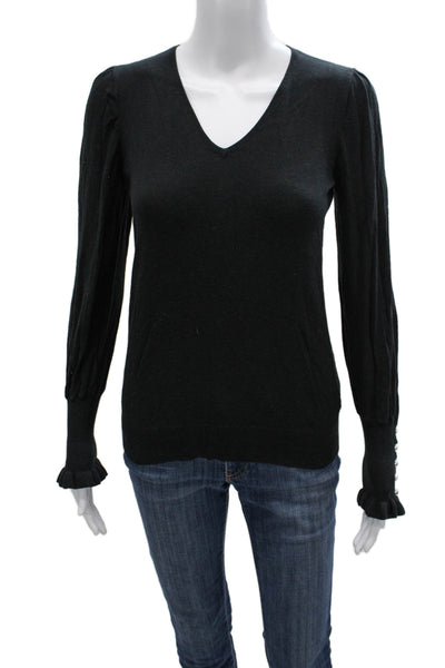 Lauren Ralph Lauren Women Black V-Neck Pullover Long Sleeve Size XS