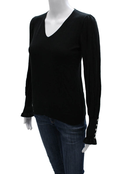Lauren Ralph Lauren Women Black V-Neck Pullover Long Sleeve Size XS