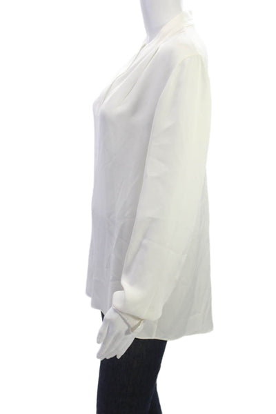 Elie Tahari Womens Silk V-Neck Long Sleeve Blouse White Pullover Size L