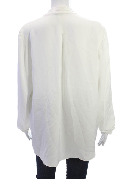 Elie Tahari Womens Silk V-Neck Long Sleeve Blouse White Pullover Size L