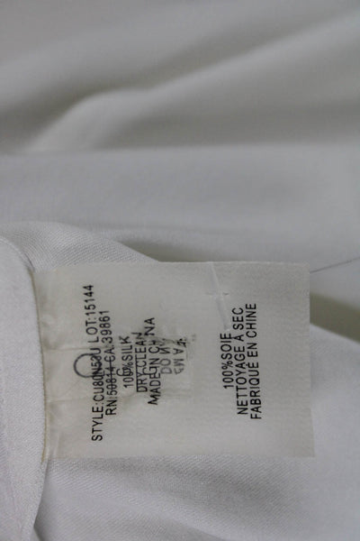 Elie Tahari Womens Silk V-Neck Long Sleeve Blouse White Pullover Size L