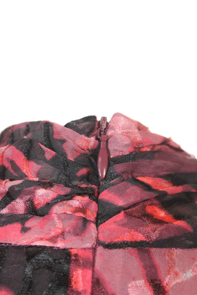 Elie Tahari Women Red Floral Viscose Cowl Neck Long Sleeve Blouse Size L