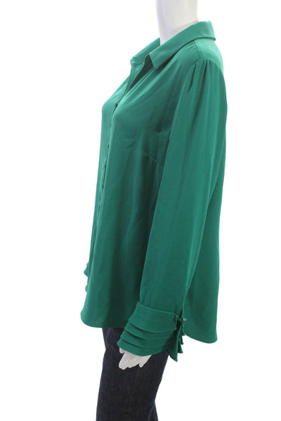 Soft Surroundings Womens Green Collared Long Sleeve Polyester Blouse Size L