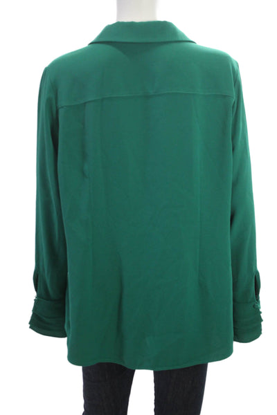 Soft Surroundings Womens Green Collared Long Sleeve Polyester Blouse Size L