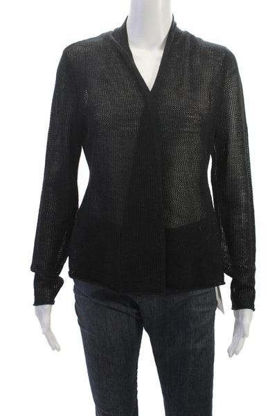 Eileen Fisher Women Cardigan Black Wool V Neck Petite Size S