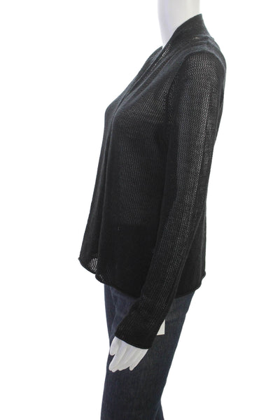 Eileen Fisher Women Cardigan Black Wool V Neck Petite Size S