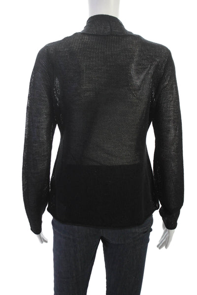 Eileen Fisher Women Cardigan Black Wool V Neck Petite Size S