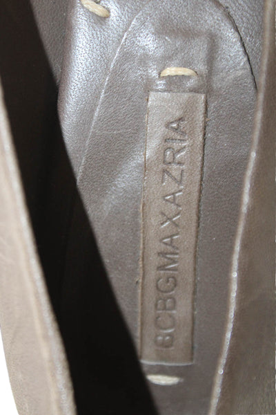 BCBGMAXAZRIA Womens Leather Studded Open Toe Wedge Heels Shoes Brown Size 7