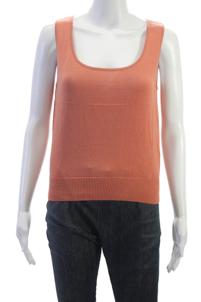 Peruvian Connection Women Orange Pima Cotton Sleeveless Tank Scoop Neck Size S