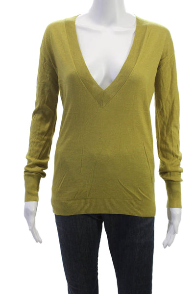 J Crew Women Pullover Sweater V-Neck Long Sleeve Green 55% Silk Size XS
