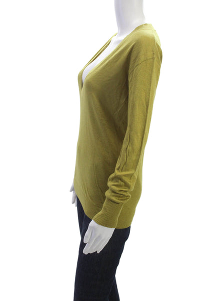 J Crew Women Pullover Sweater V-Neck Long Sleeve Green 55% Silk Size XS
