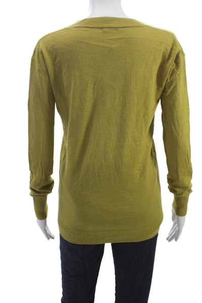 J Crew Women Pullover Sweater V-Neck Long Sleeve Green 55% Silk Size XS