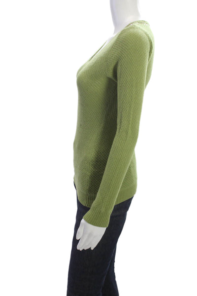 Kier + J Womens Cashmere V Neck Pullover Green Long Sleeve Size XS