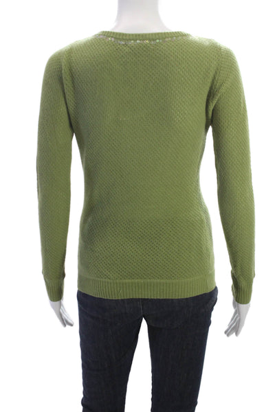 Kier + J Womens Cashmere V Neck Pullover Green Long Sleeve Size XS
