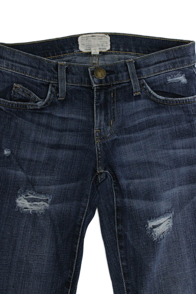 Current/Elliott Womens Skinny High Rise Jeans Blue Button Cotton Blend Size 23
