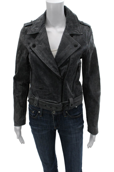 Blank NYC Women Biker Leather Jacket Gray Buckle Long Sleeve Size S