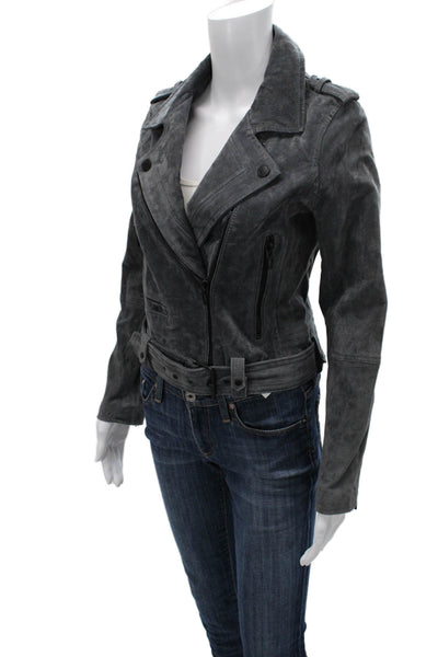 Blank NYC Women Biker Leather Jacket Gray Buckle Long Sleeve Size S