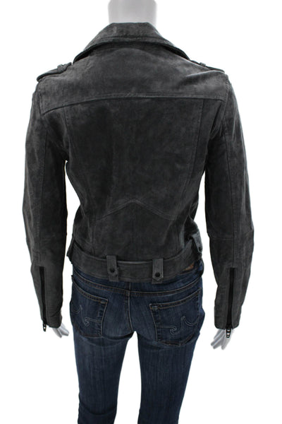Blank NYC Women Biker Leather Jacket Gray Buckle Long Sleeve Size S