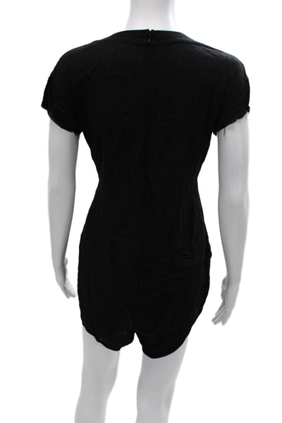 One by One Teaspoon Womens Black V-Neck Cotton Romper Short Sleeve Zip Size XS
