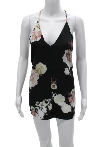 Keepsake Womens Romper Black Halter Floral Polyester Sleeveless Zip Size S