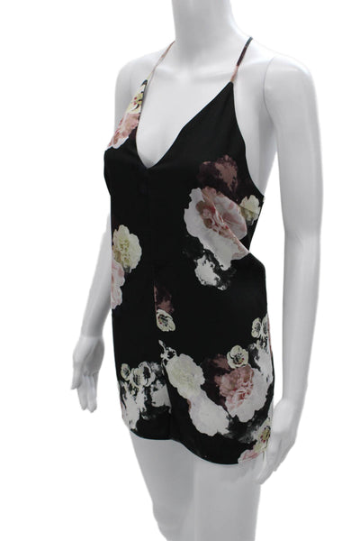 Keepsake Womens Romper Black Halter Floral Polyester Sleeveless Zip Size S