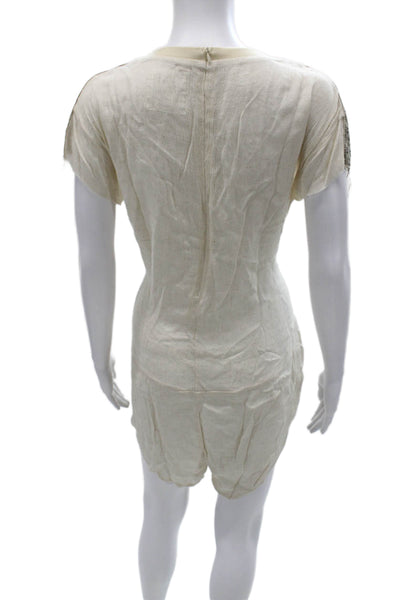 One by One Teaspoon Women Ivory Cotton V-Neck Short Sleeve Romper Zip Size XS