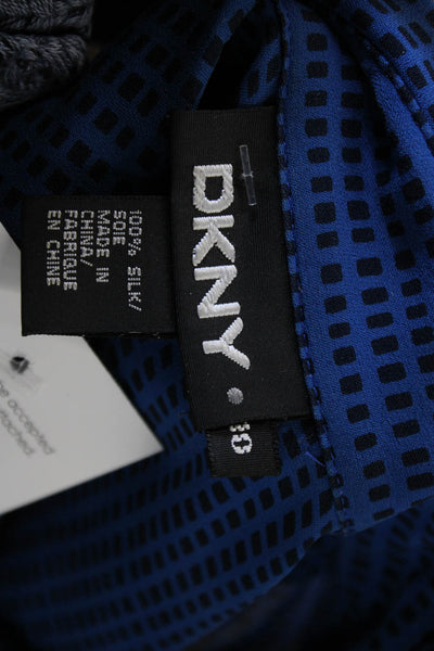 DKNY Women Silk Check Collared Button Up Long Sleeve Top Size 10