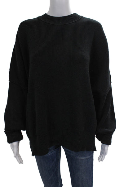 Free People Womens Black Crew Neck Pullover Sweater Long Sleeve Size M