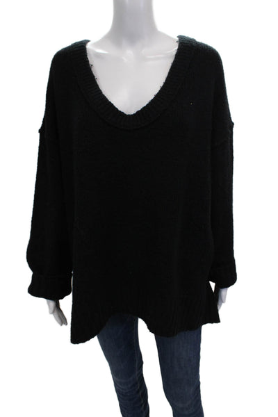 Free People Womens Black V Neck Pullover Sweater 55% Cotton Size M