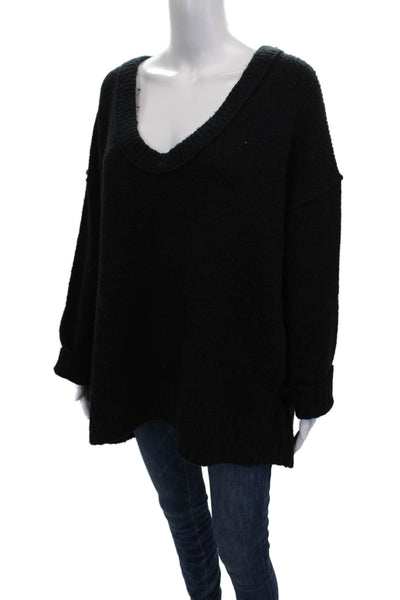 Free People Womens Black V Neck Pullover Sweater 55% Cotton Size M