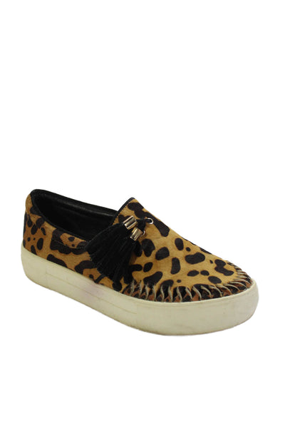 J/Slides Womens Animal Print Tassel Front Sneakers Brown Black Size 7