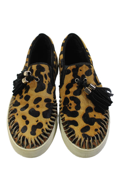 J/Slides Womens Animal Print Tassel Front Sneakers Brown Black Size 7