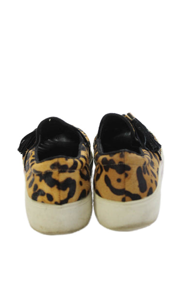 J/Slides Womens Animal Print Tassel Front Sneakers Brown Black Size 7