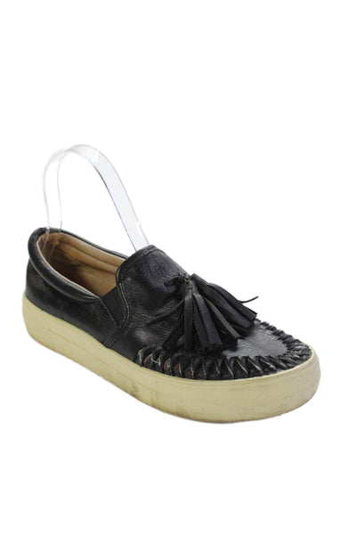J/Slides Womens Leather Aztec Slide On Sneakers Black Size 7