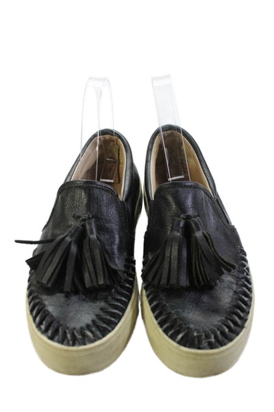 J/Slides Womens Leather Aztec Slide On Sneakers Black Size 7
