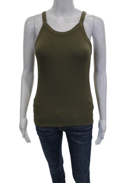 Leset Women Basic Sleeveless Tank Green Viscose Round Neck Size M