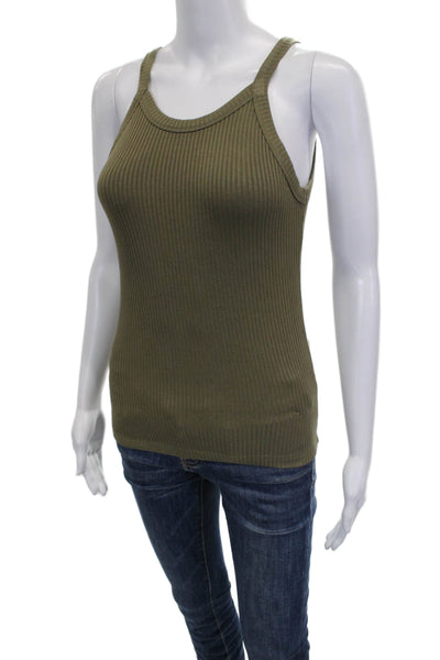 Leset Women Basic Sleeveless Tank Green Viscose Round Neck Size M