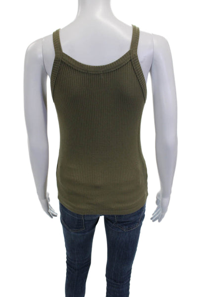 Leset Women Basic Sleeveless Tank Green Viscose Round Neck Size M