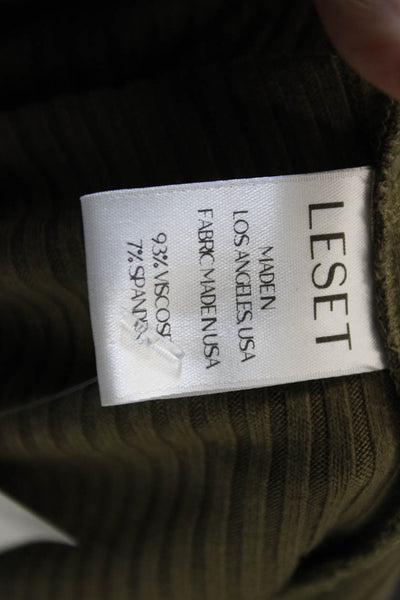 Leset Women Basic Sleeveless Tank Green Viscose Round Neck Size M