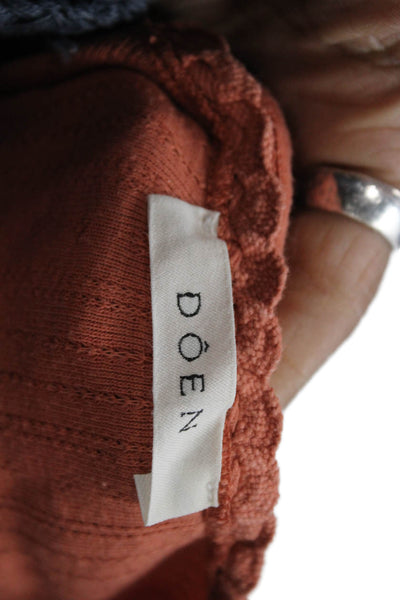 Doen Womens Basic Orange Cotton Round Neck Long Sleeve T-Shirt Size S